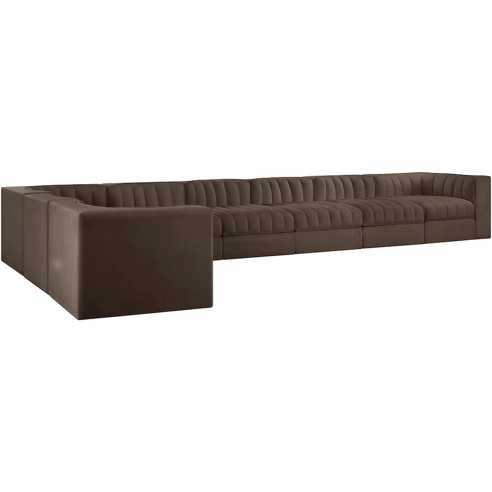 Rummi Brown Velvet Performance Fabric Upholstered 8pc. Modular Sectional