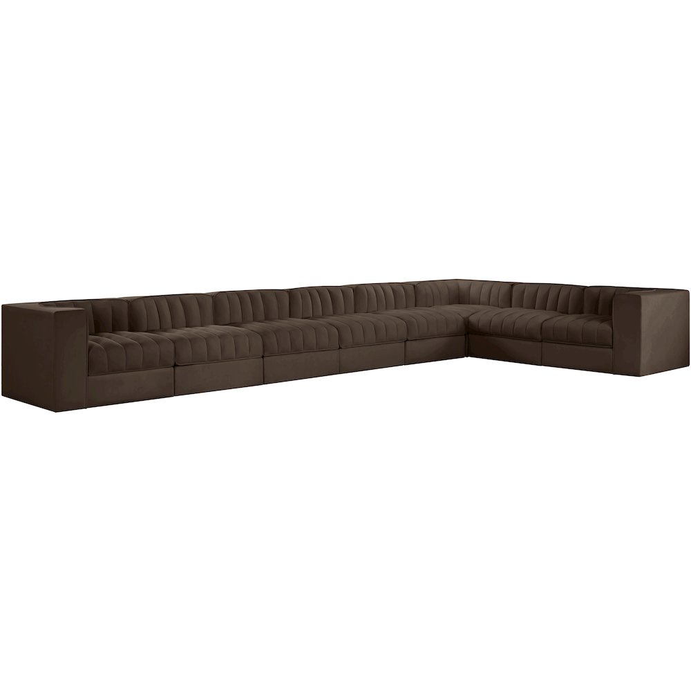 Rummi Brown Velvet Performance Fabric Upholstered 8pc. Modular Sectional