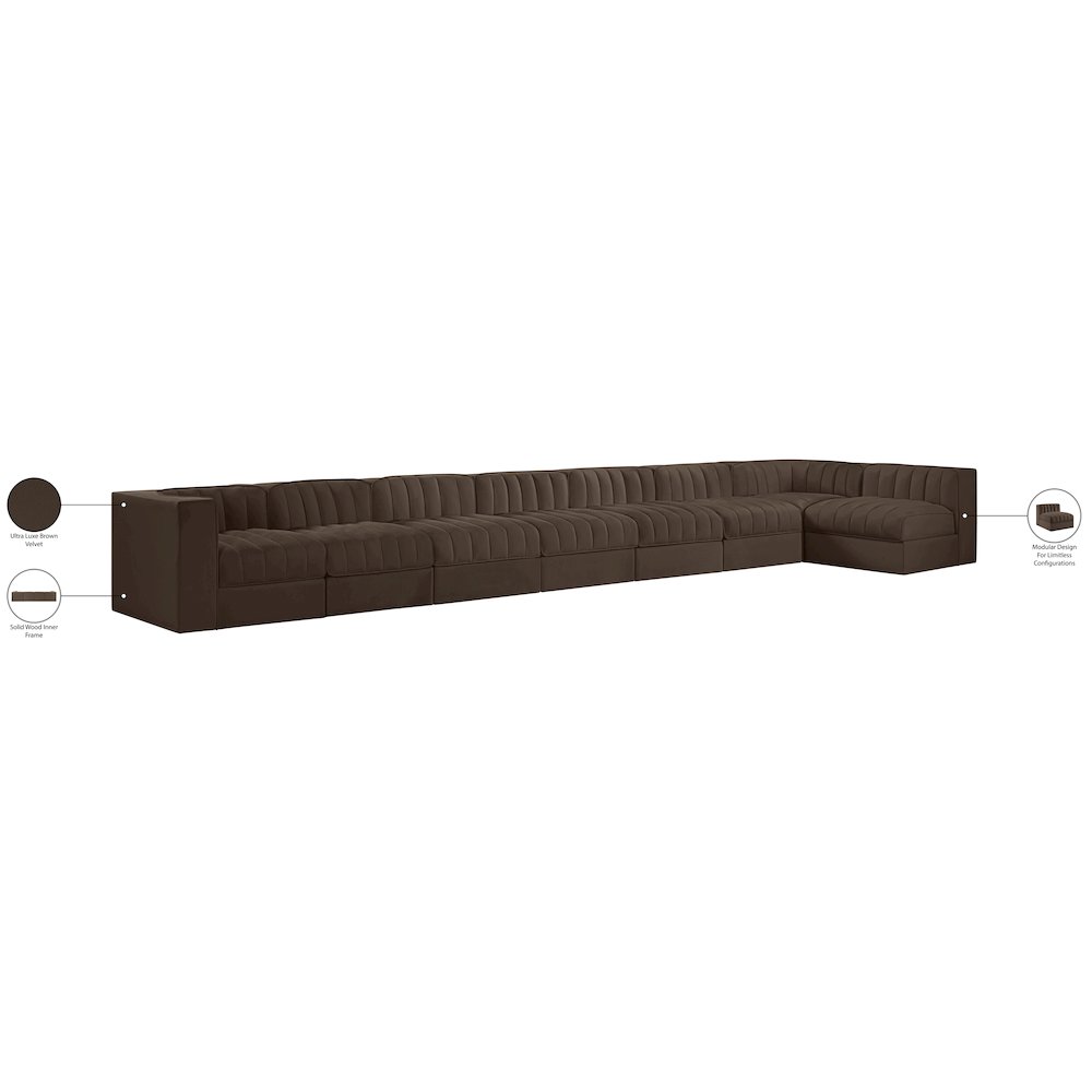 Rummi Brown Velvet Performance Fabric Upholstered 8pc. Modular Sectional