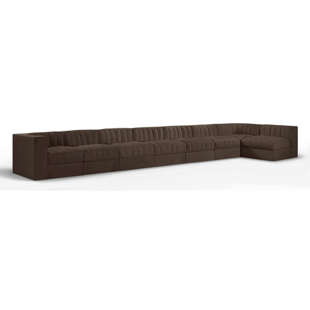Rummi Brown Velvet Performance Fabric Upholstered 8pc. Modular Sectional
