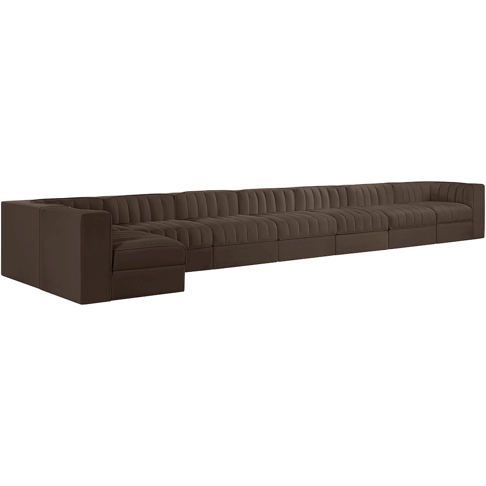 Rummi Brown Velvet Performance Fabric Upholstered 8pc. Modular Sectional