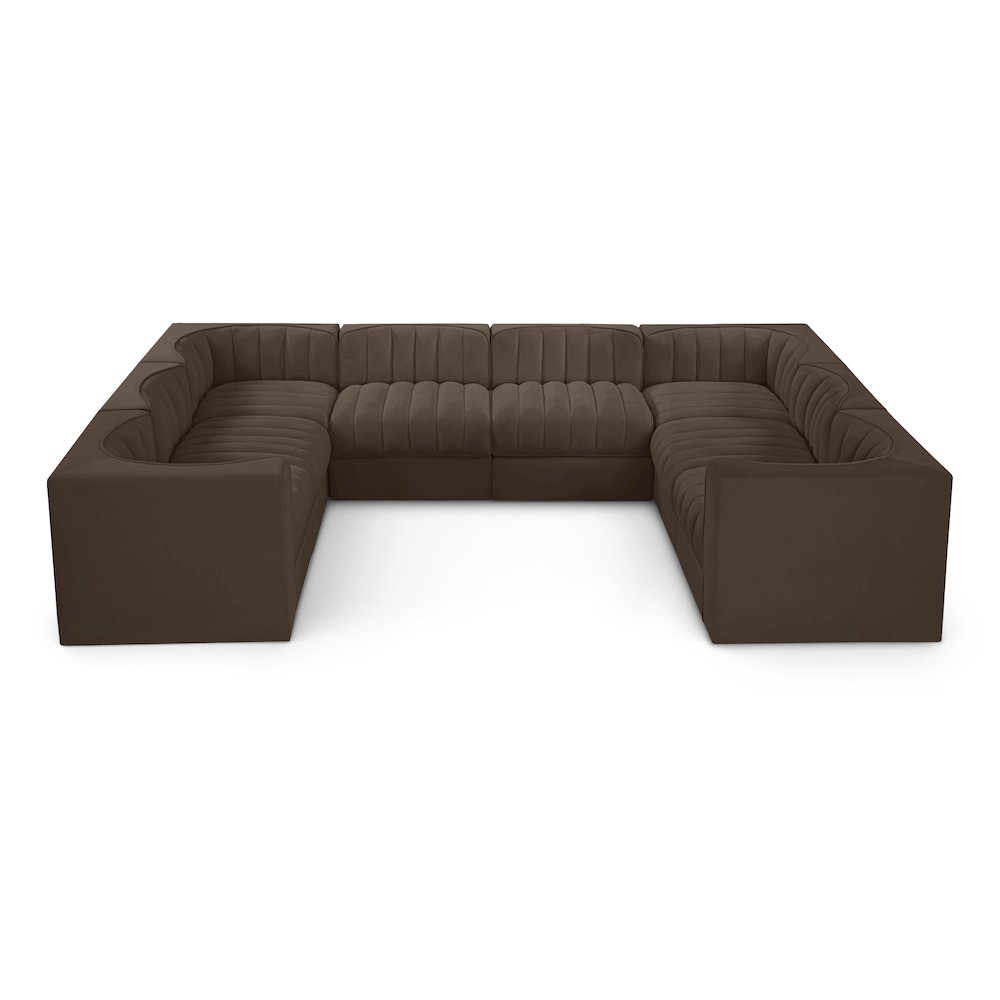 Rummi Brown Velvet Performance Fabric Upholstered 8pc.Modular Sectional