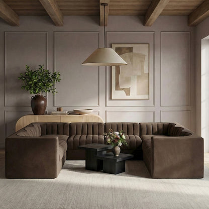 Rummi Brown Velvet Performance Fabric Upholstered 8pc.Modular Sectional