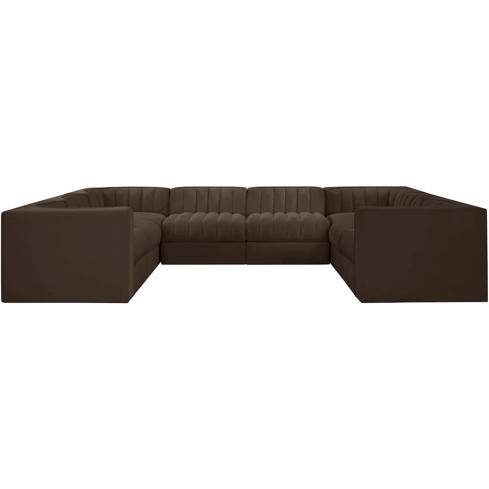 Rummi Brown Velvet Performance Fabric Upholstered 8pc.Modular Sectional