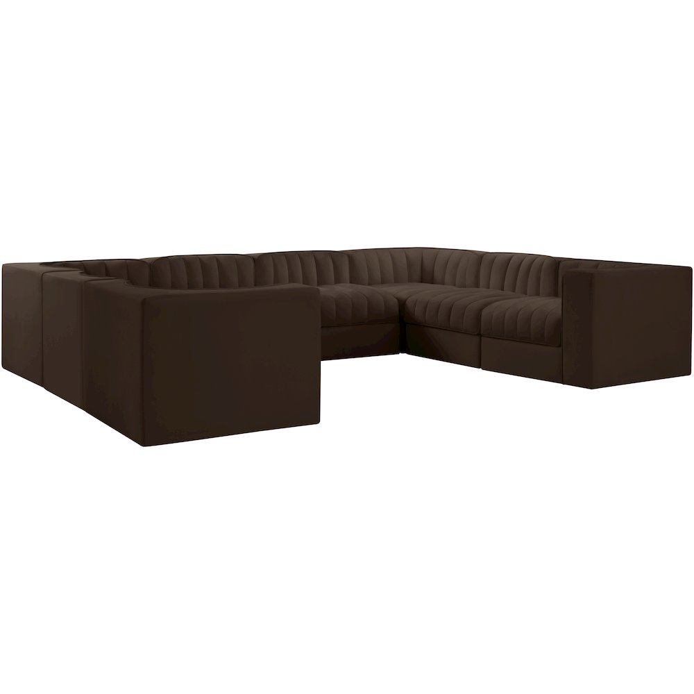 Rummi Brown Velvet Performance Fabric Upholstered 8pc.Modular Sectional