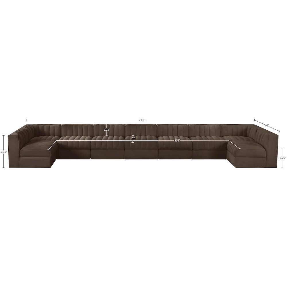Rummi Brown Velvet Performance Fabric Upholstered 9pc. Modular Sectional