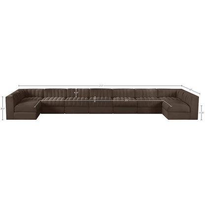 Rummi Brown Velvet Performance Fabric Upholstered 9pc. Modular Sectional