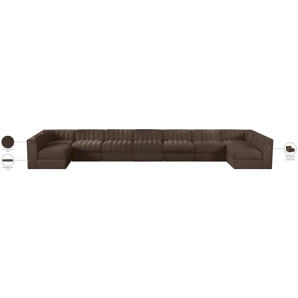 Rummi Brown Velvet Performance Fabric Upholstered 9pc. Modular Sectional