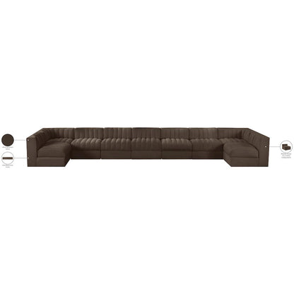 Rummi Brown Velvet Performance Fabric Upholstered 9pc. Modular Sectional