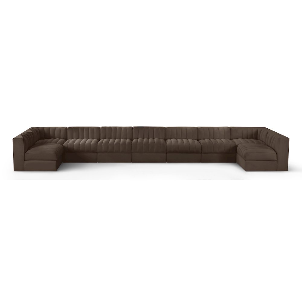 Rummi Brown Velvet Performance Fabric Upholstered 9pc. Modular Sectional