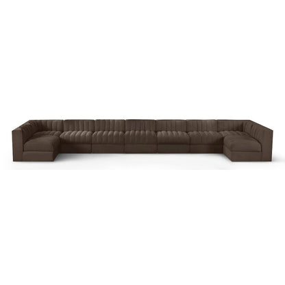 Rummi Brown Velvet Performance Fabric Upholstered 9pc. Modular Sectional