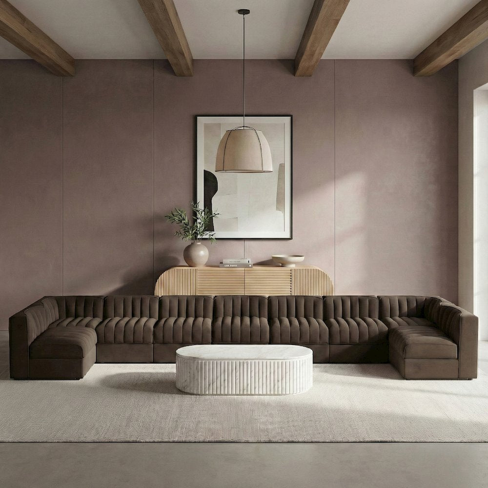Rummi Brown Velvet Performance Fabric Upholstered 9pc. Modular Sectional