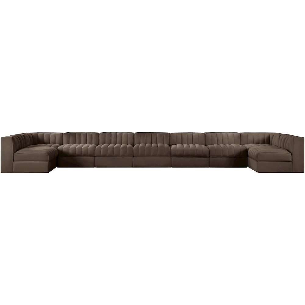 Rummi Brown Velvet Performance Fabric Upholstered 9pc. Modular Sectional