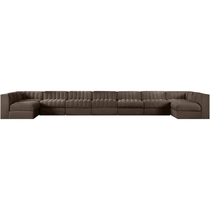 Rummi Brown Velvet Performance Fabric Upholstered 9pc. Modular Sectional