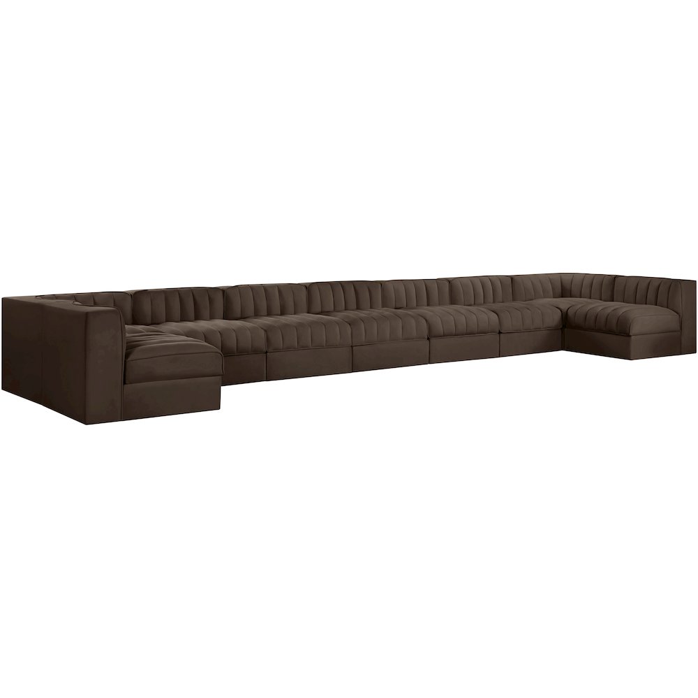 Rummi Brown Velvet Performance Fabric Upholstered 9pc. Modular Sectional