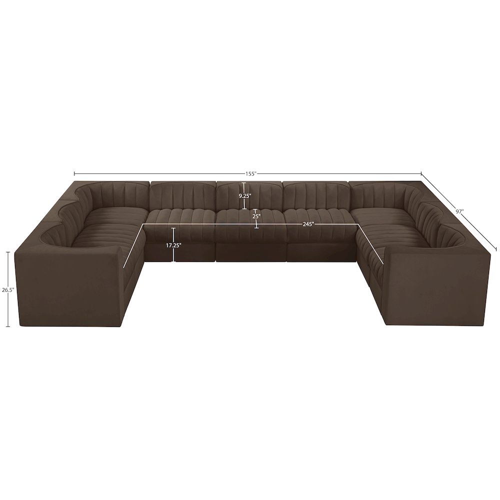 Rummi Brown Velvet Performance Fabric Upholstered 9pc. Modular Sectional