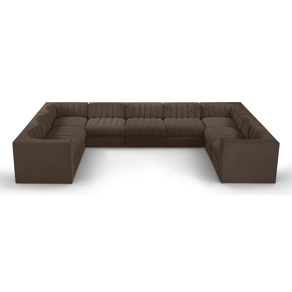 Rummi Brown Velvet Performance Fabric Upholstered 9pc. Modular Sectional