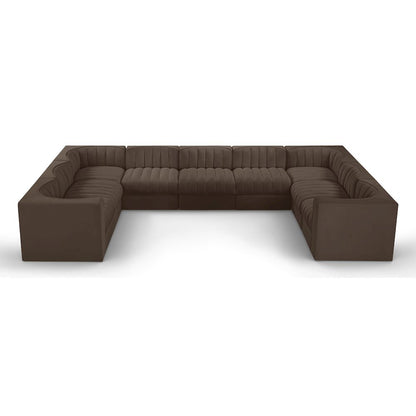 Rummi Brown Velvet Performance Fabric Upholstered 9pc. Modular Sectional