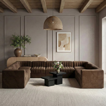 Rummi Brown Velvet Performance Fabric Upholstered 9pc. Modular Sectional