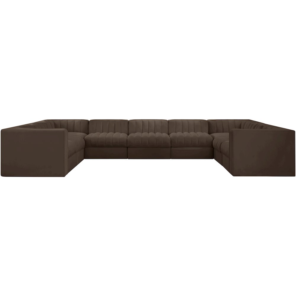 Rummi Brown Velvet Performance Fabric Upholstered 9pc. Modular Sectional