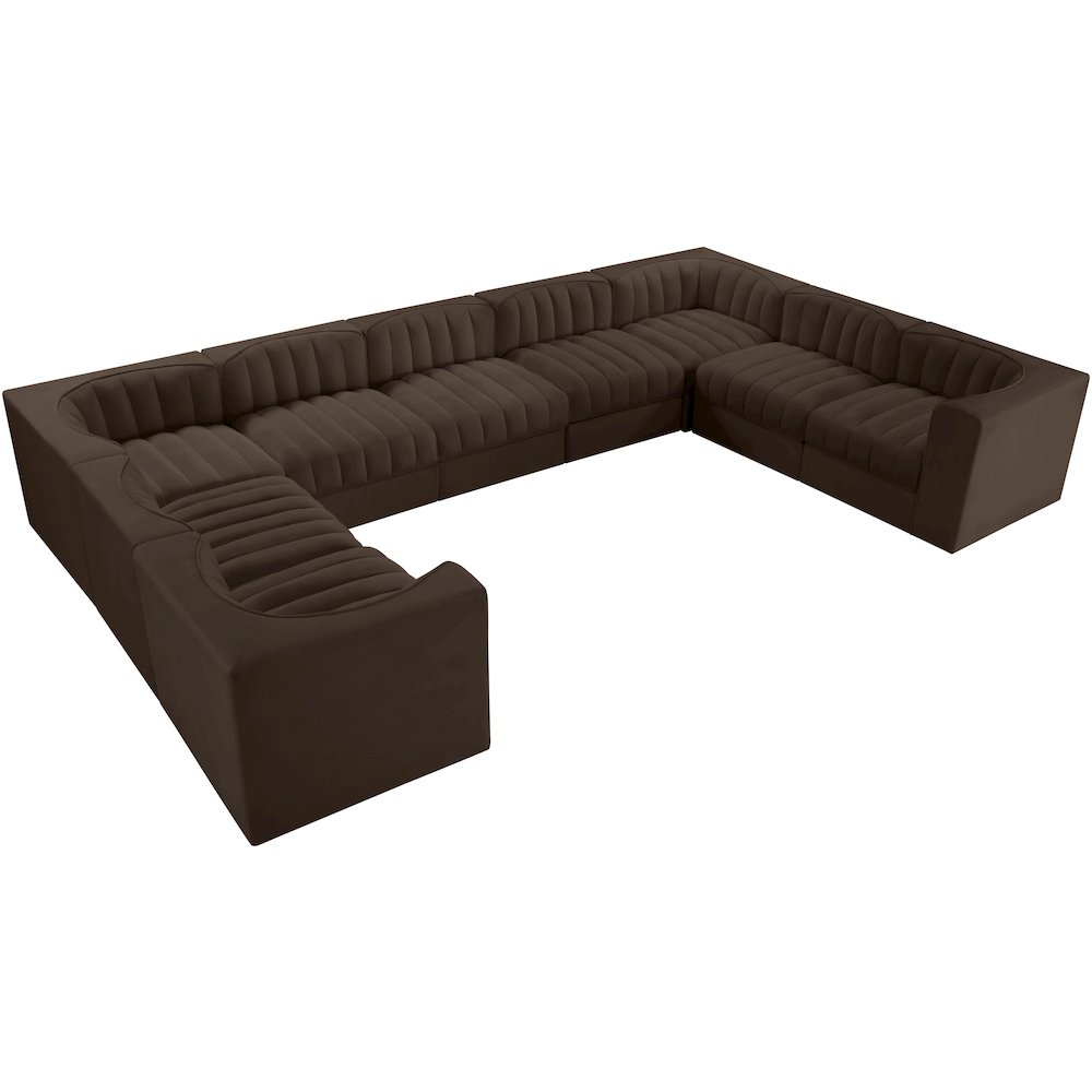 Rummi Brown Velvet Performance Fabric Upholstered 9pc. Modular Sectional