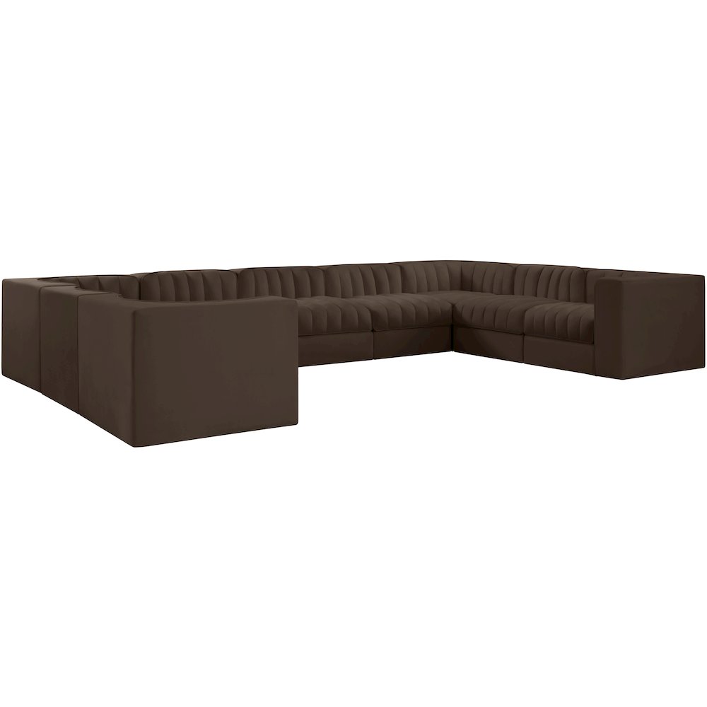 Rummi Brown Velvet Performance Fabric Upholstered 9pc. Modular Sectional
