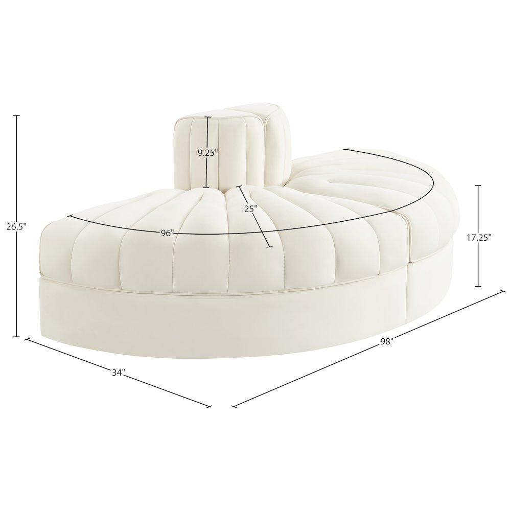 Rummi Cream Velvet Performance Fabric Upholstered 2pc. Modular Loveseat