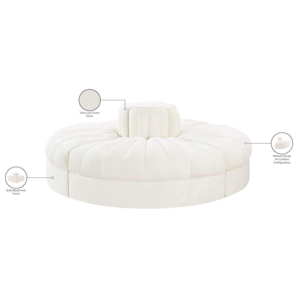 Rummi Cream Velvet Performance Fabric Upholstered 4pc. Modular Sofa