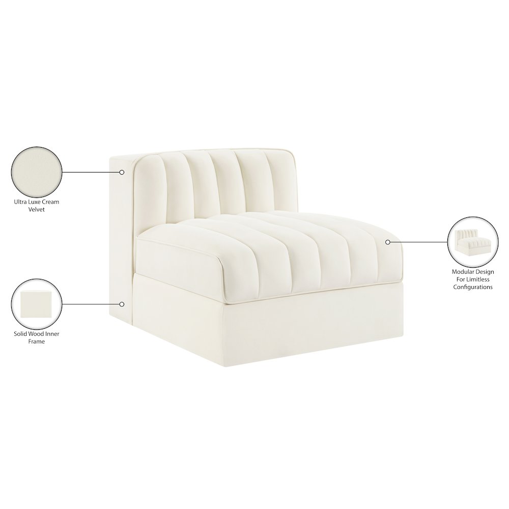 Rummi Cream Velvet Performance Fabric Upholstered Modular Chair