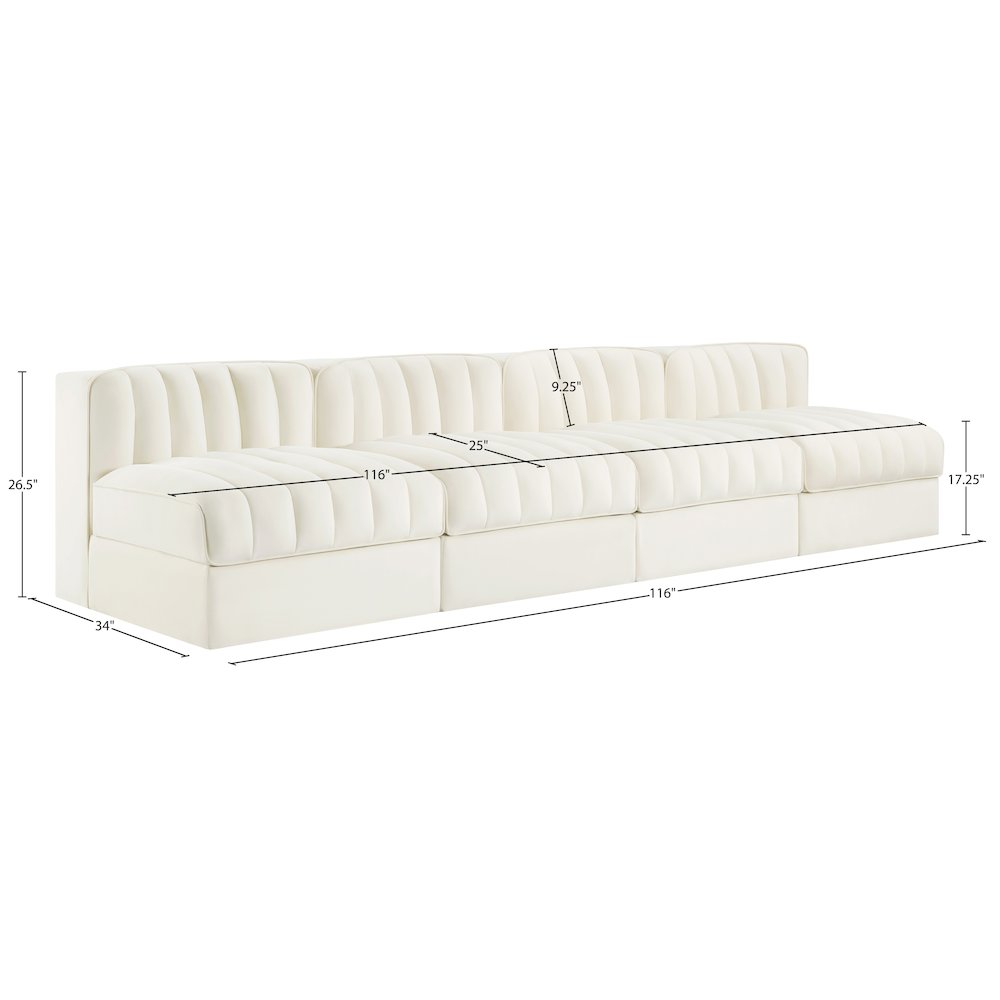 Rummi Cream Velvet Performance Fabric Upholstered 4pc. Modular Sofa