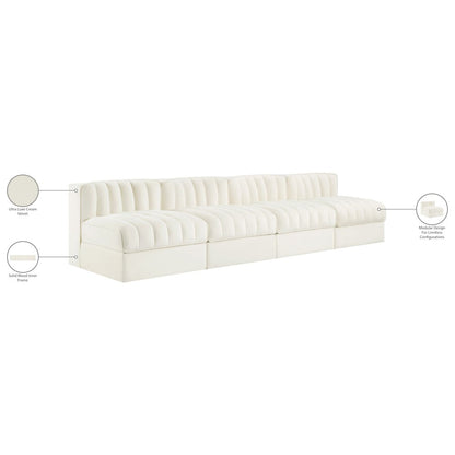 Rummi Cream Velvet Performance Fabric Upholstered 4pc. Modular Sofa