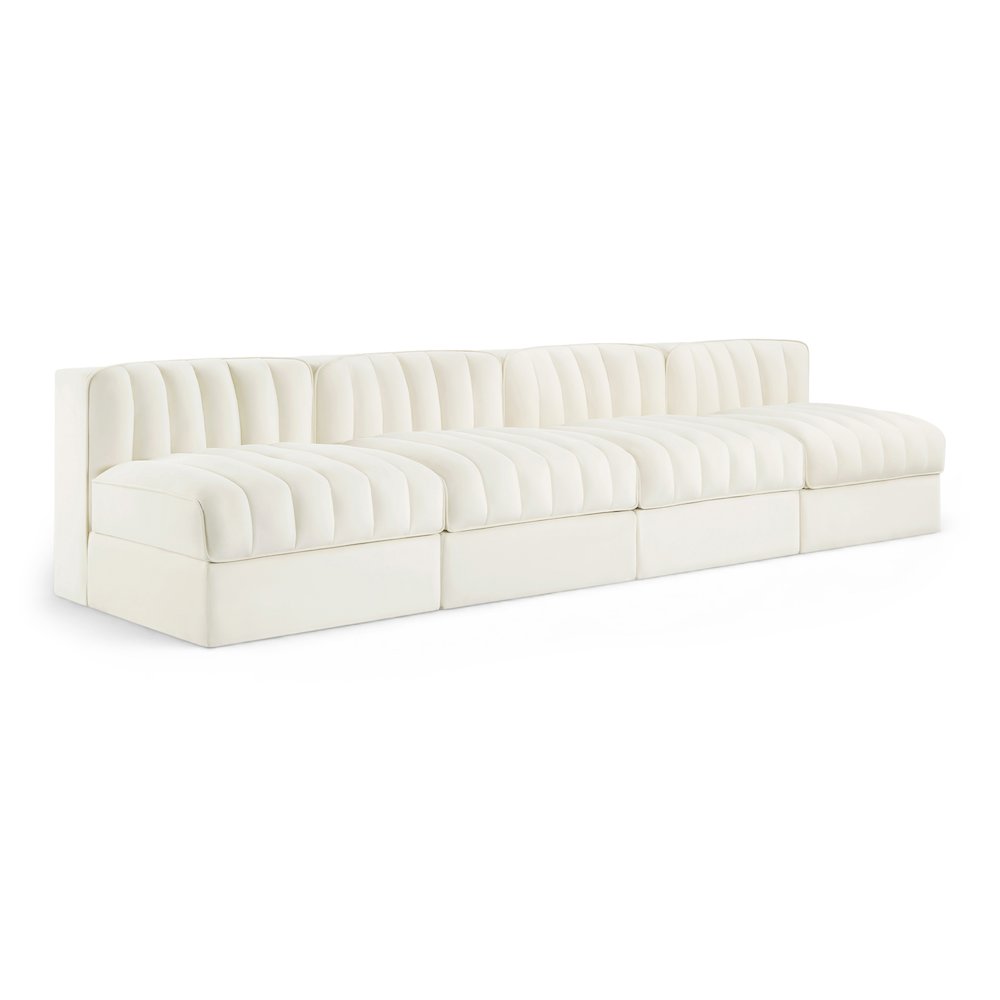 Rummi Cream Velvet Performance Fabric Upholstered 4pc. Modular Sofa
