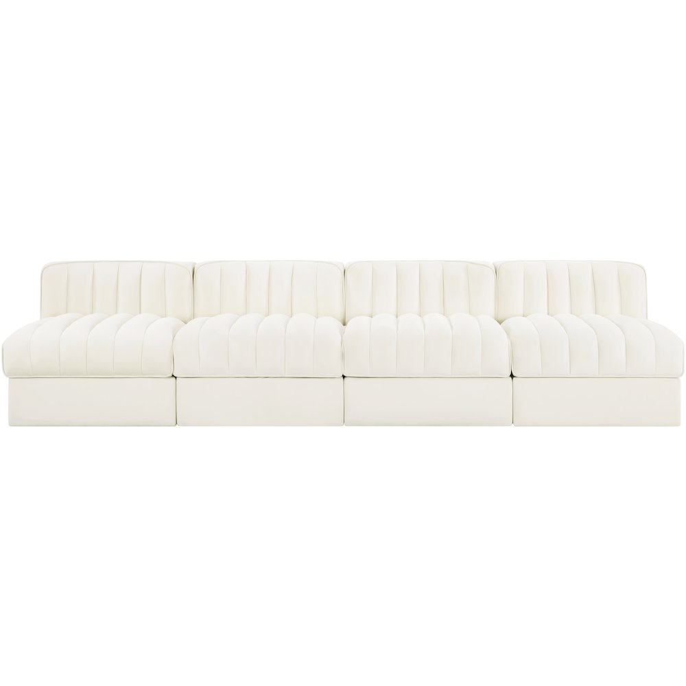 Rummi Cream Velvet Performance Fabric Upholstered 4pc. Modular Sofa