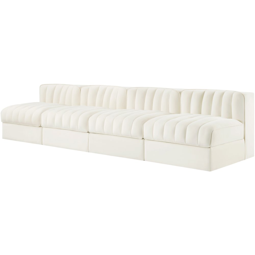Rummi Cream Velvet Performance Fabric Upholstered 4pc. Modular Sofa