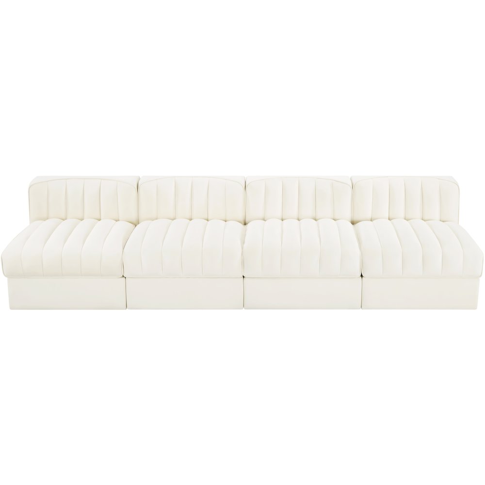 Rummi Cream Velvet Performance Fabric Upholstered 4pc. Modular Sofa