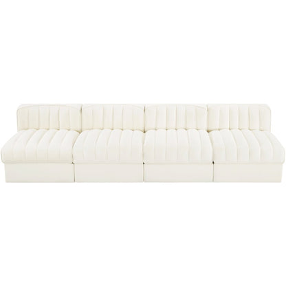 Rummi Cream Velvet Performance Fabric Upholstered 4pc. Modular Sofa