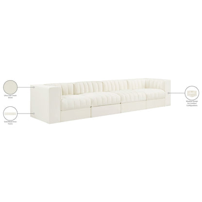 Rummi Cream Velvet Performance Fabric Upholstered 4pc. Modular Sofa