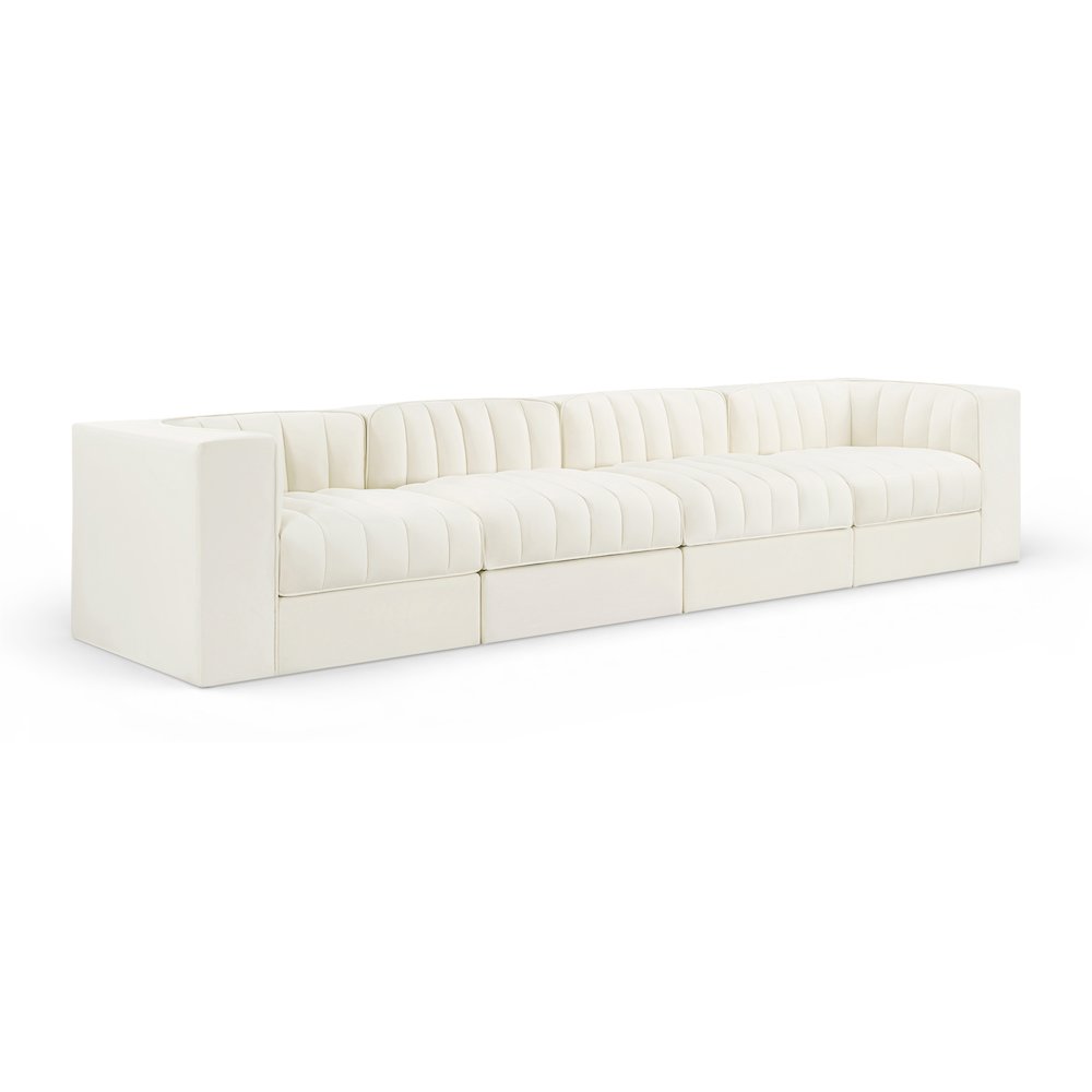 Rummi Cream Velvet Performance Fabric Upholstered 4pc. Modular Sofa