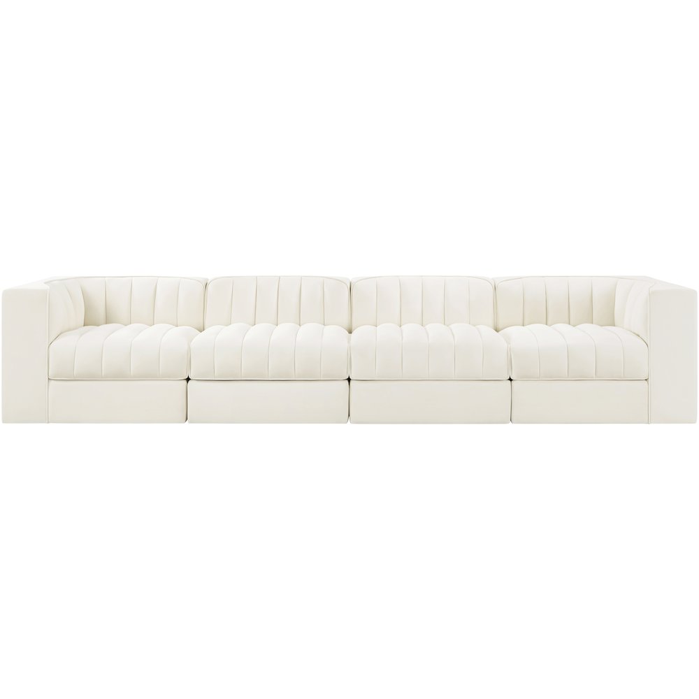 Rummi Cream Velvet Performance Fabric Upholstered 4pc. Modular Sofa