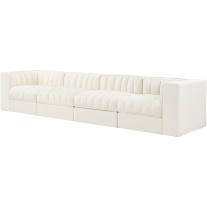 Rummi Cream Velvet Performance Fabric Upholstered 4pc. Modular Sofa
