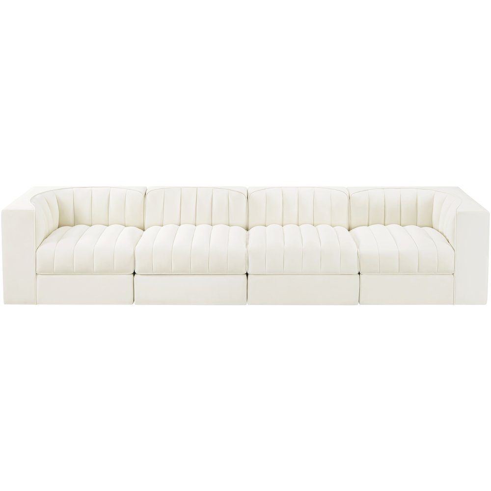 Rummi Cream Velvet Performance Fabric Upholstered 4pc. Modular Sofa