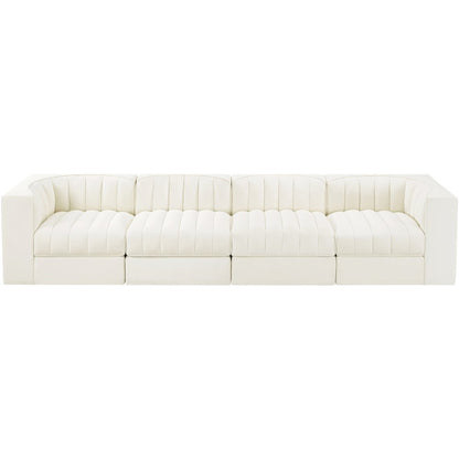 Rummi Cream Velvet Performance Fabric Upholstered 4pc. Modular Sofa