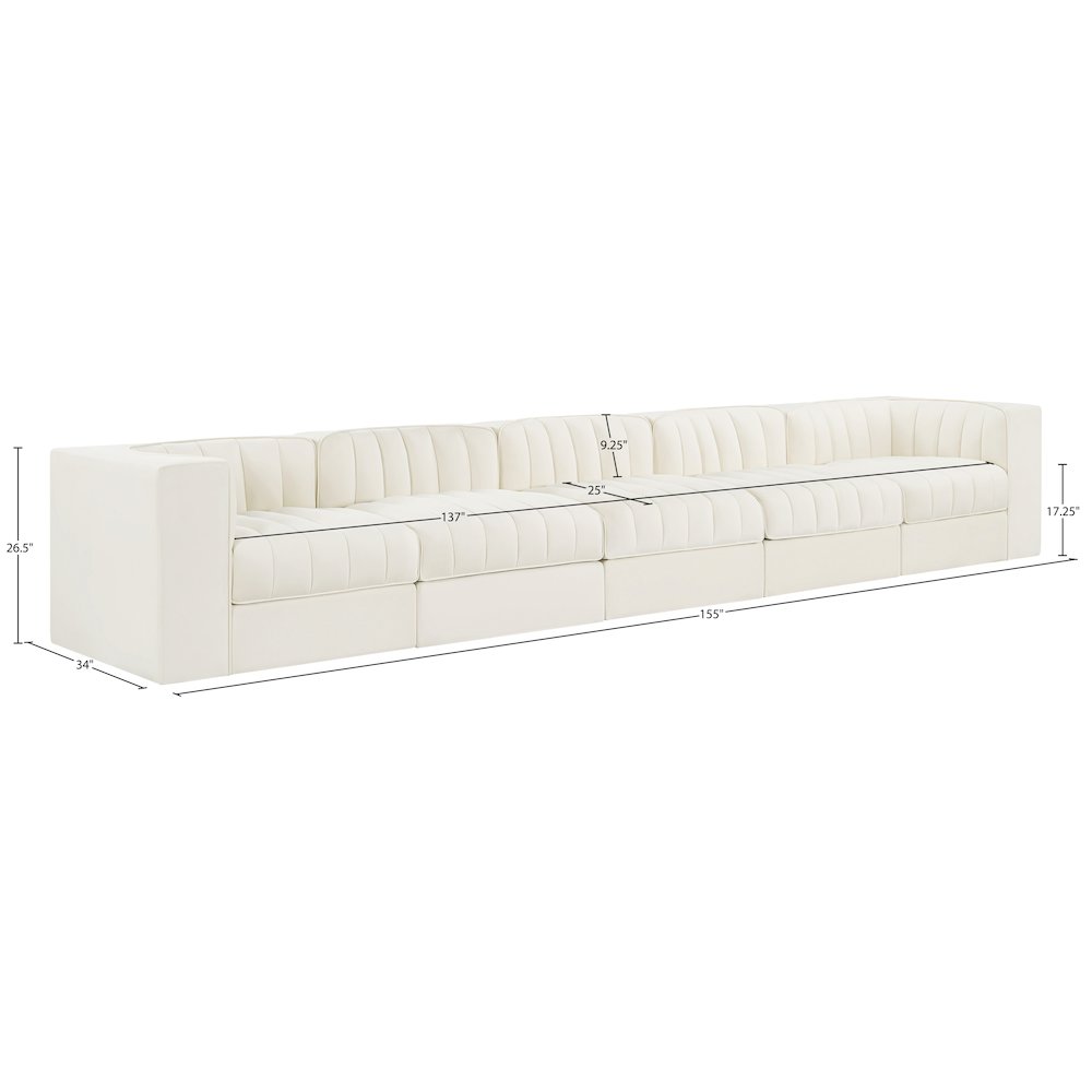 Rummi Cream Velvet Performance Fabric Upholstered 5pc. Modular Sofa