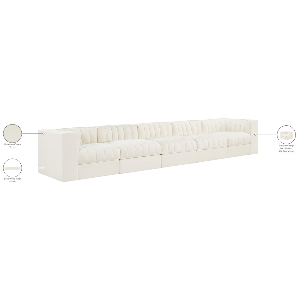Rummi Cream Velvet Performance Fabric Upholstered 5pc. Modular Sofa