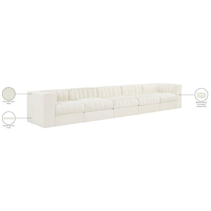 Rummi Cream Velvet Performance Fabric Upholstered 5pc. Modular Sofa