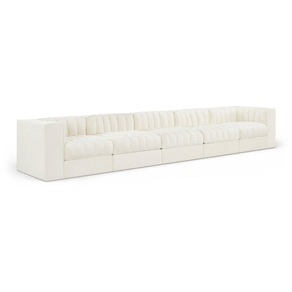 Rummi Cream Velvet Performance Fabric Upholstered 5pc. Modular Sofa
