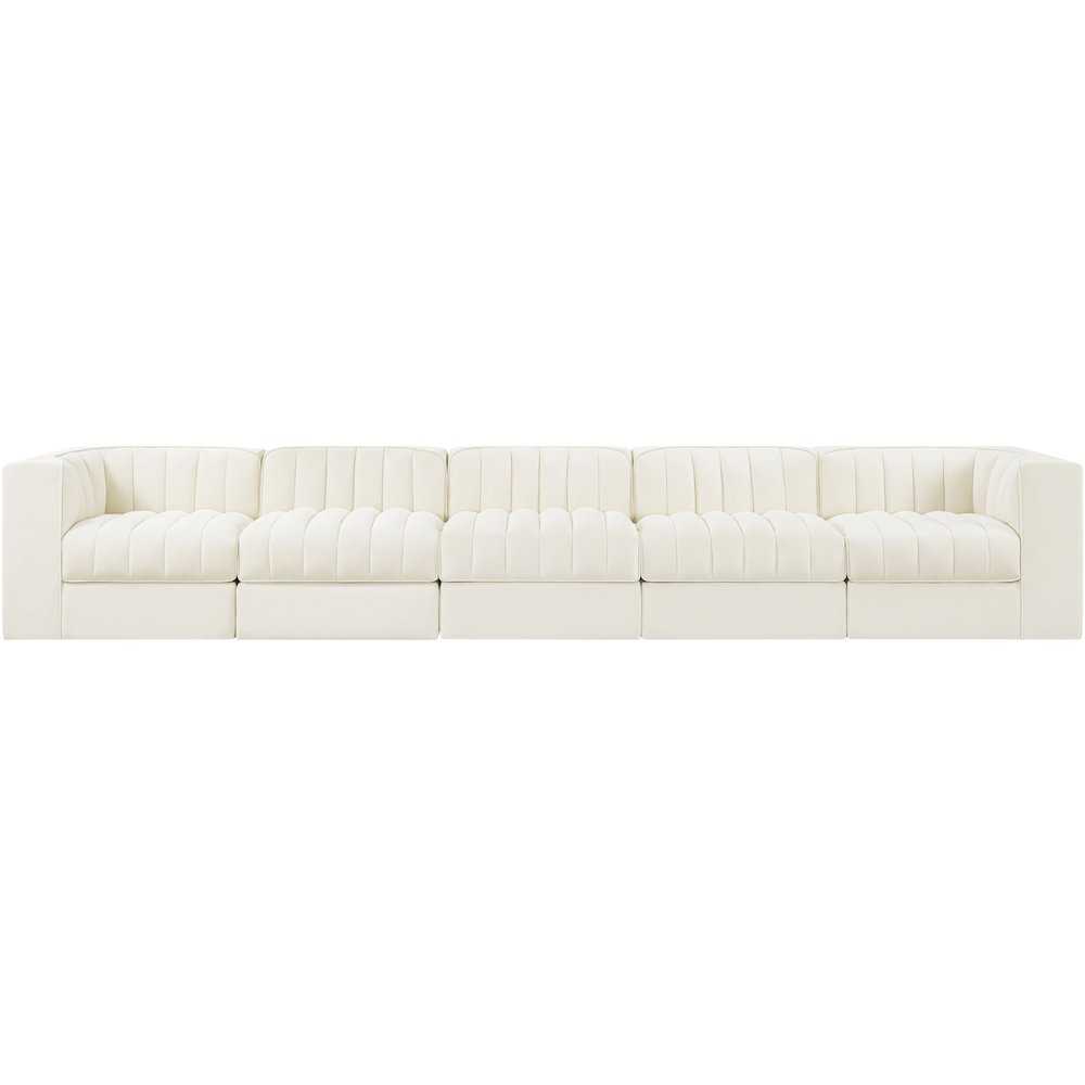 Rummi Cream Velvet Performance Fabric Upholstered 5pc. Modular Sofa