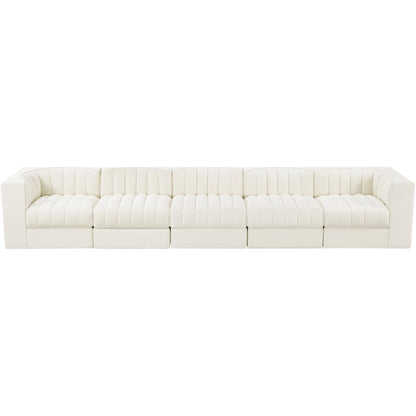 Rummi Cream Velvet Performance Fabric Upholstered 5pc. Modular Sofa