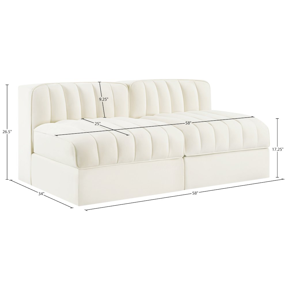 Rummi Cream Velvet Performance Fabric Upholstered 2pc. Modular Loveseat