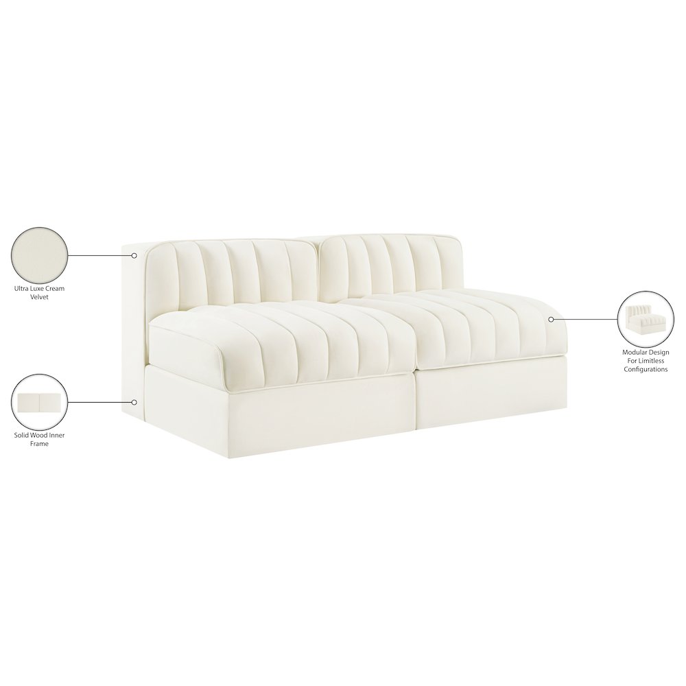 Rummi Cream Velvet Performance Fabric Upholstered 2pc. Modular Loveseat